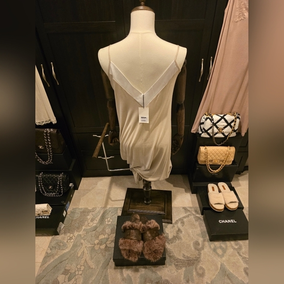 Frette New w/Tags Spring 2024 Long  Nightgown Pajamas Beige/ White Satin - Picture 6 of 12